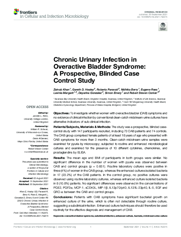 (PDF) Chronic Urinary Infection in Overactive Bladder Syndrome: A ...