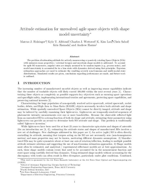 (PDF) Attitude Estimation for Unresolved Agile Space Objects with Shape ...