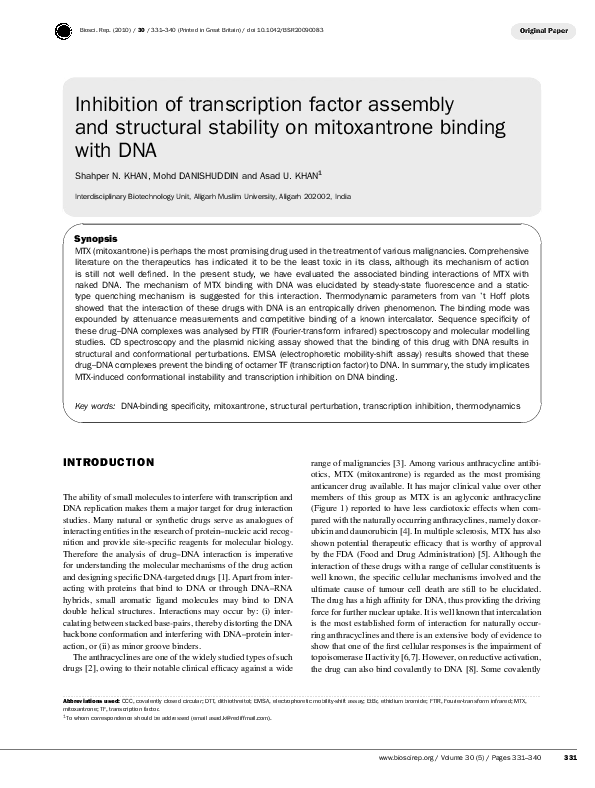 (PDF) Inhibition of transcription factor assembly and structural ...