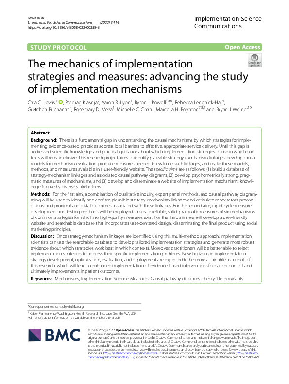 (PDF) The mechanics of implementation strategies and measures ...