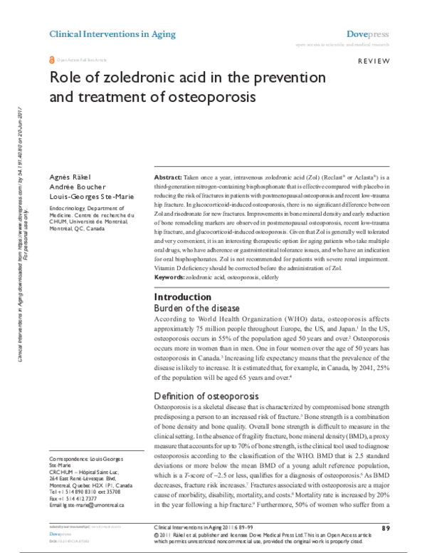 (PDF) Role of zoledronic acid in the prevention and treatment of ...