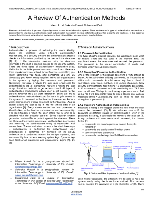 (PDF) A Review Of Authentication Methods