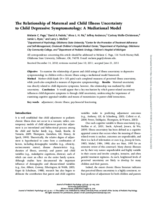 (PDF) The Relationship of Maternal and Child Illness Uncertainty to ...