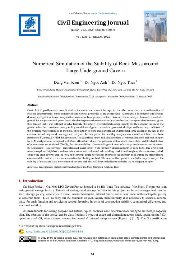 (PDF) Numerical Simulation of the Stability of Rock Mass around Large ...