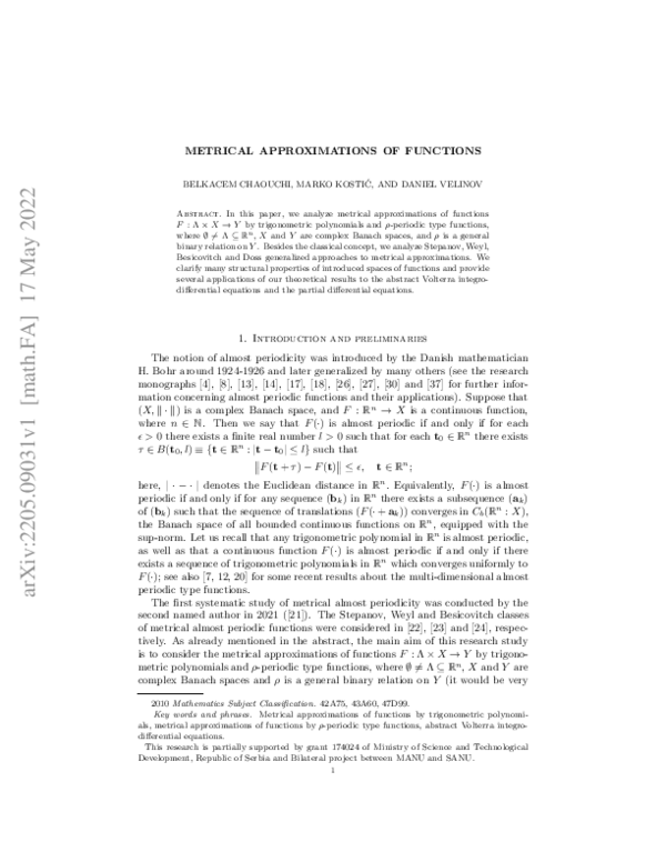 (PDF) Metrical approximations of functions