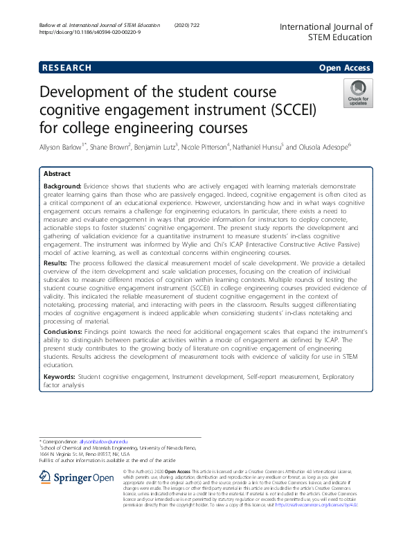 (PDF) Development of the student course cognitive engagement instrument ...