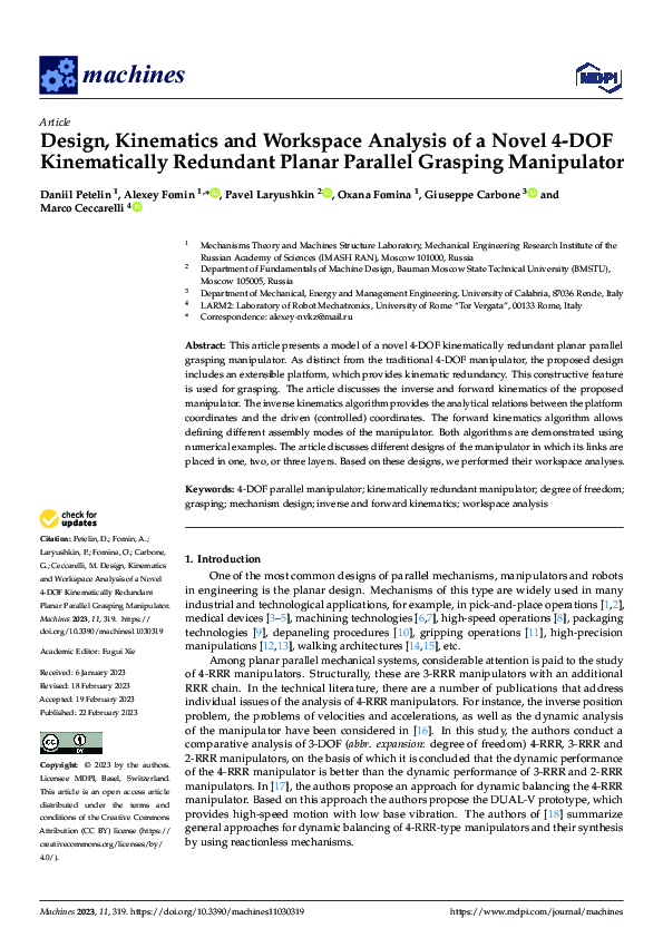 (PDF) Design, Kinematics and Workspace Analysis of a Novel 4-DOF ...