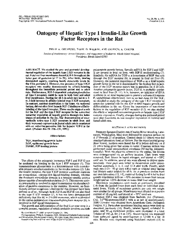 (PDF) Ontogeny of Hepatic Type I Insulin-Like Growth Factor Receptors ...