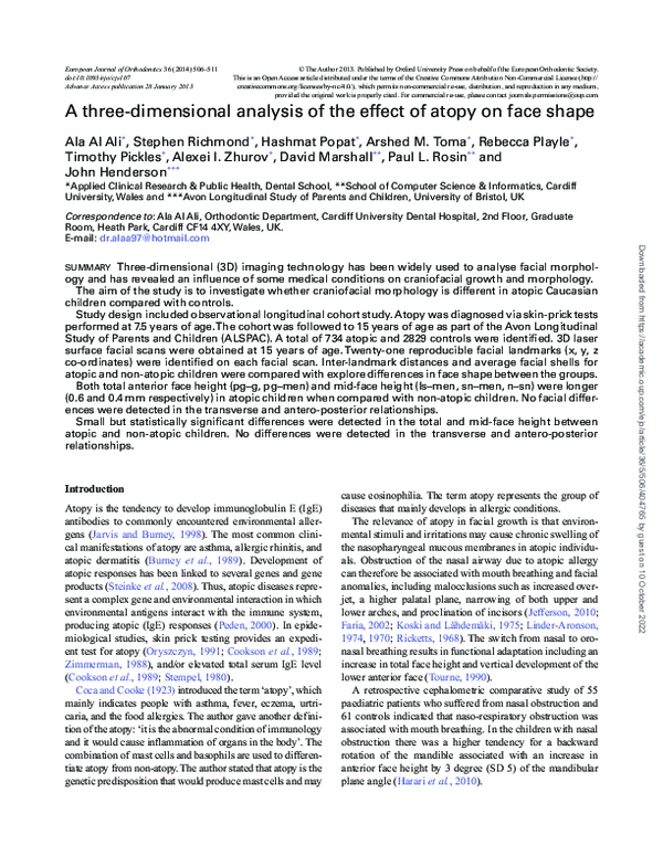 (PDF) A three-dimensional analysis of the effect of atopy on face shape