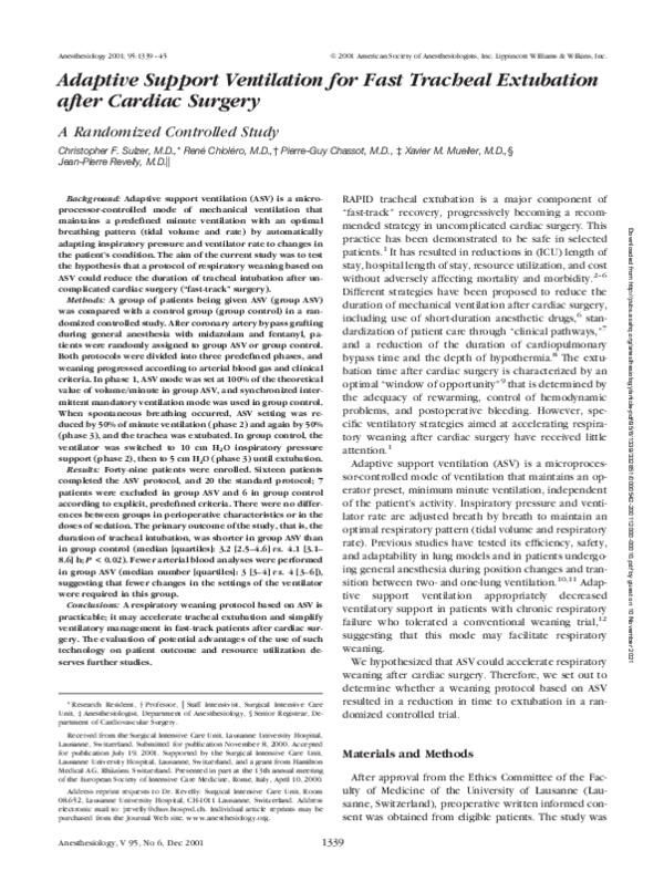 (PDF) Adaptive Support Ventilation for Fast Tracheal Extubation after ...