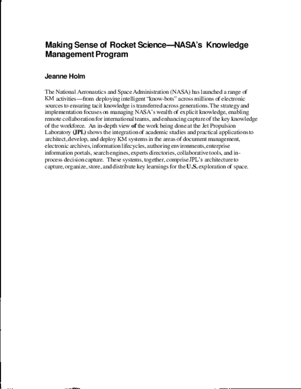 (PDF) Making sense of rocket science - NASA's knowledge management program