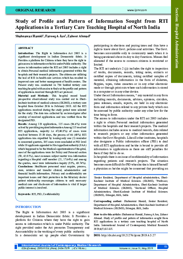 (PDF) Study of Profile and Pattern of Information Sought from RTI ...