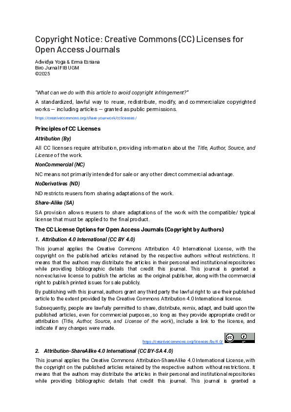 (PDF) Copyright Notice: Creative Commons (CC) Licenses for Open Access ...