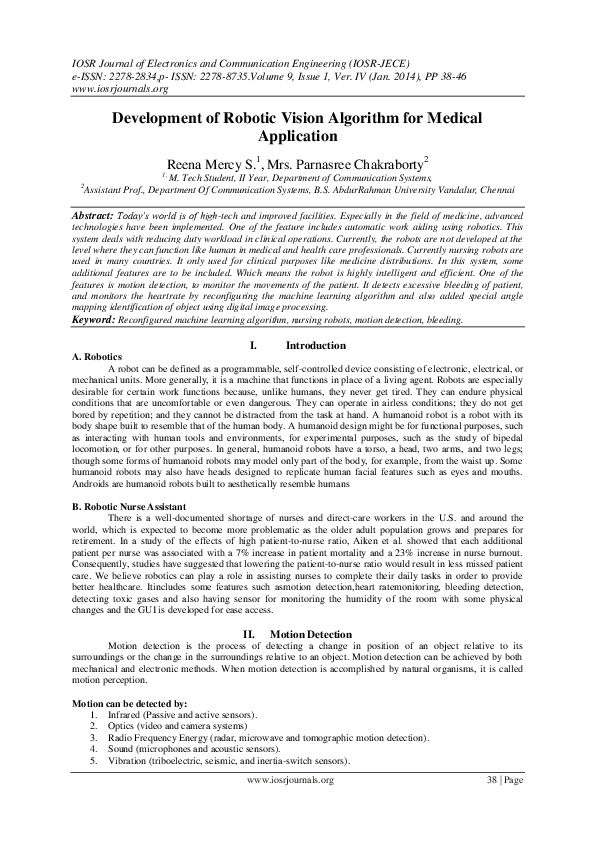 (PDF) Development of Robotic Vision Algorithm for Medical Application