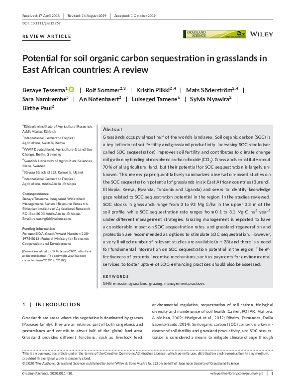 (PDF) Potential for soil organic carbon sequestration in grasslands in ...