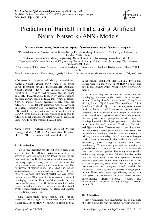 (PDF) Prediction of Rainfall in India using Artificial Neural Network ...