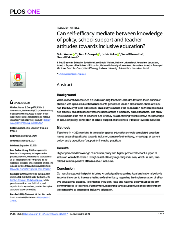 (PDF) Can self-efficacy mediate between knowledge of policy, school ...
