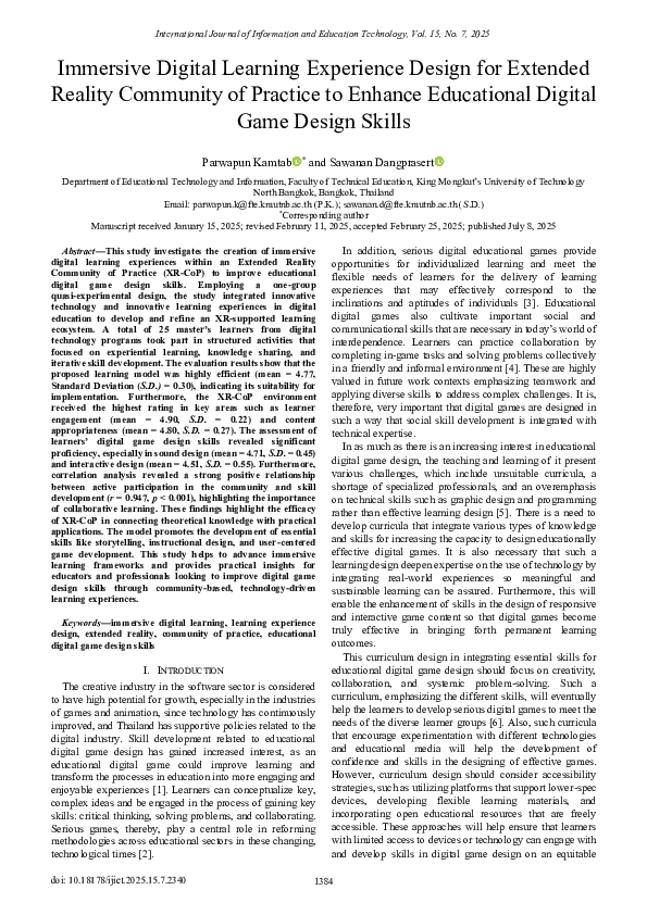 (PDF) Immersive Digital Learning Experience Design for Extended Reality ...