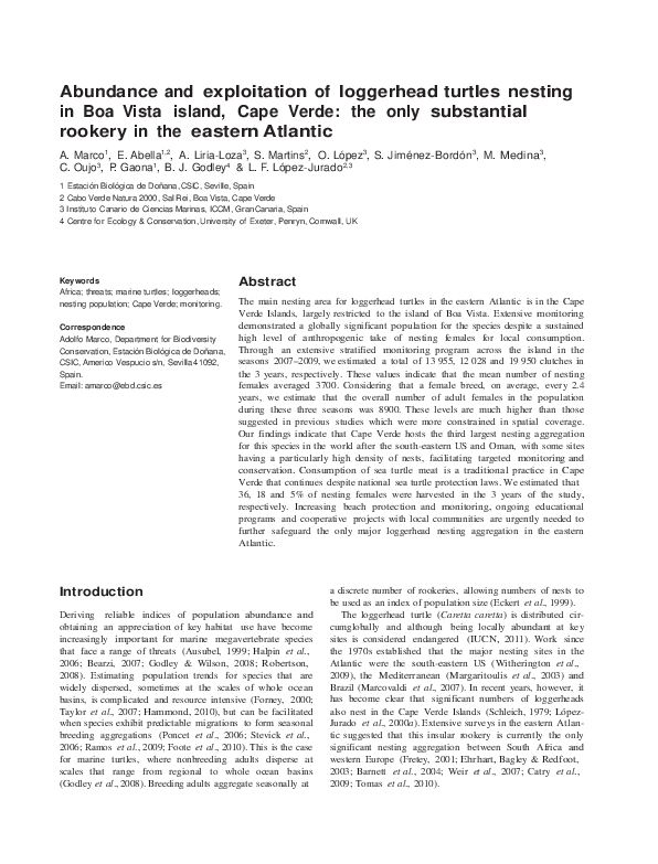 (PDF) Abundance and exploitation of loggerhead turtles nesting in Boa ...