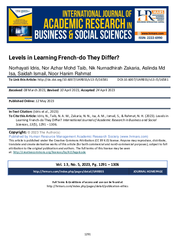(PDF) Levels in Learning French-do They Differ?