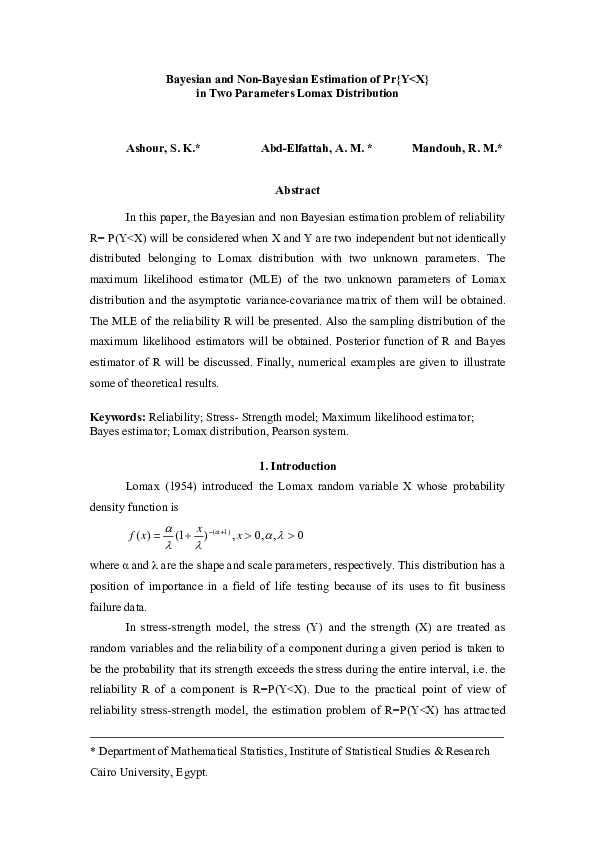 (PDF) Bayesian and Non-Bayesian Estimation of Pr {Y