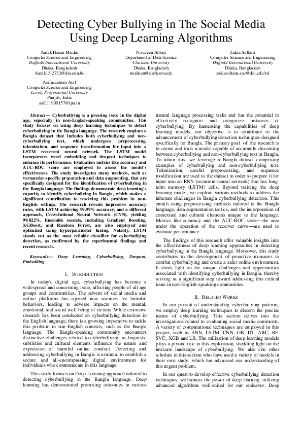 (PDF) Detecting Cyber Bullying in The Social Media Using Deep Learning ...