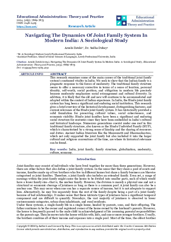 (PDF) Navigating The Dynamics Of Joint Family System In Modern India: A ...