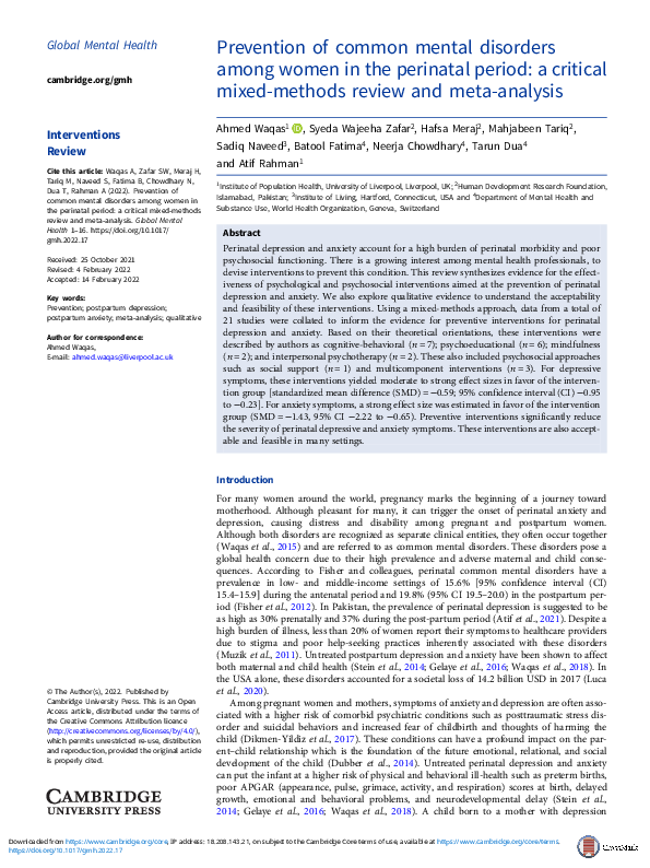 (PDF) Prevention of common mental disorders among women in the ...