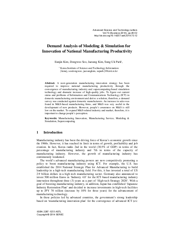 (PDF) Demand Analysis of Modeling & Simulation for Innovation of ...