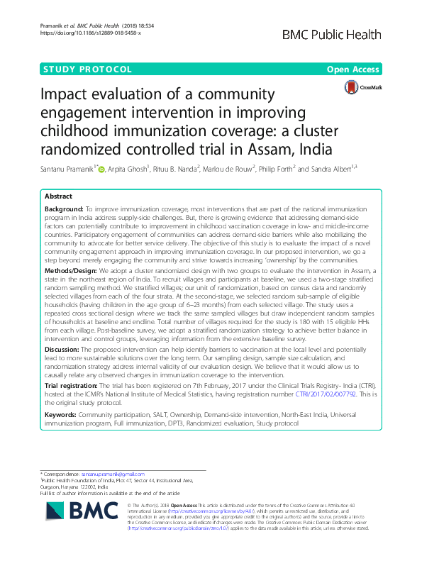 (PDF) Impact evaluation of a community engagement intervention in ...