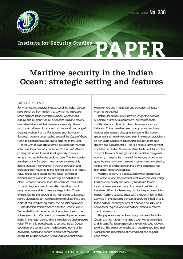 (PDF) Maritime security in the Indian Ocean : strategic setting and ...
