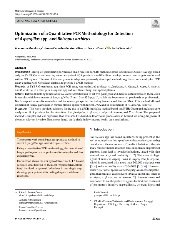 (PDF) Optimization of a Quantitative PCR Methodology for Detection of ...