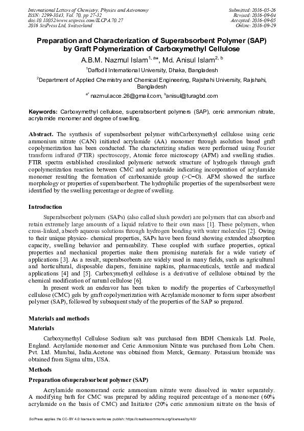 (PDF) Preparation and Characterization of Superabsorbent Polymer (SAP ...