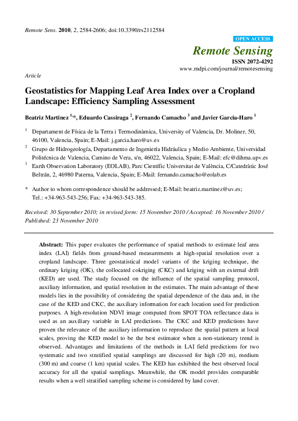 (PDF) Geostatistics for Mapping Leaf Area Index over a Cropland ...