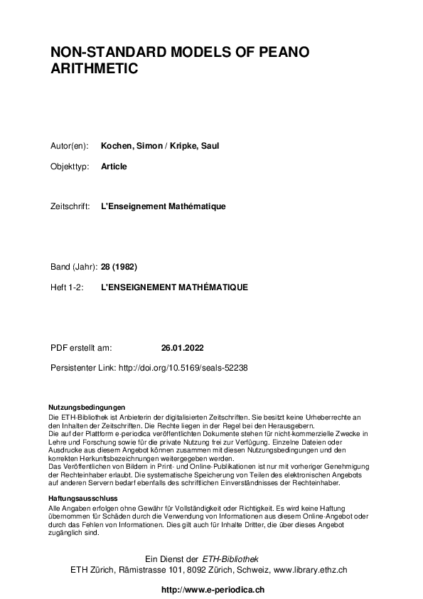 (PDF) Non-Standard Models of Peano Arithmetic