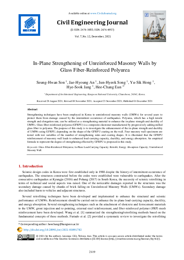 (PDF) In-Plane Strengthening of Unreinforced Masonry Walls by Glass ...