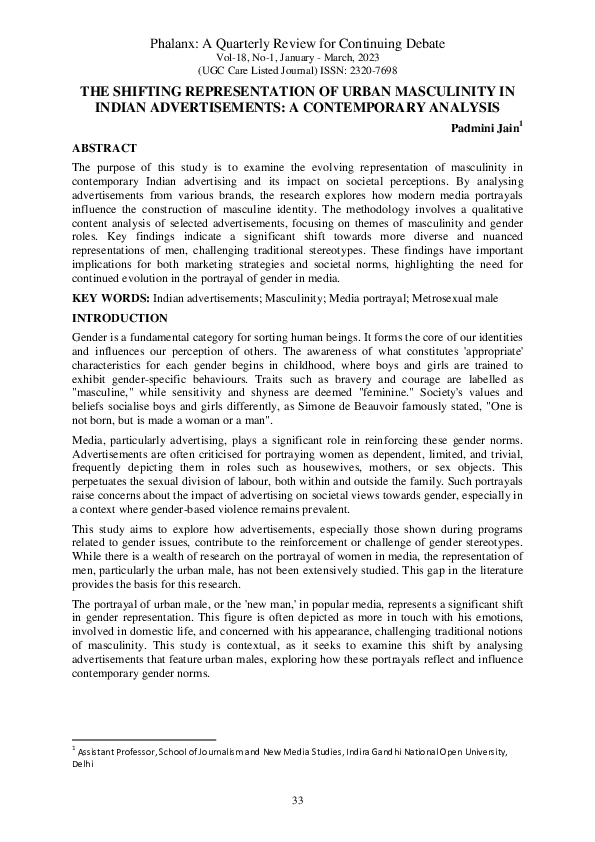 (PDF) The Shifting Representation of Urban Masculinity in Indian ...