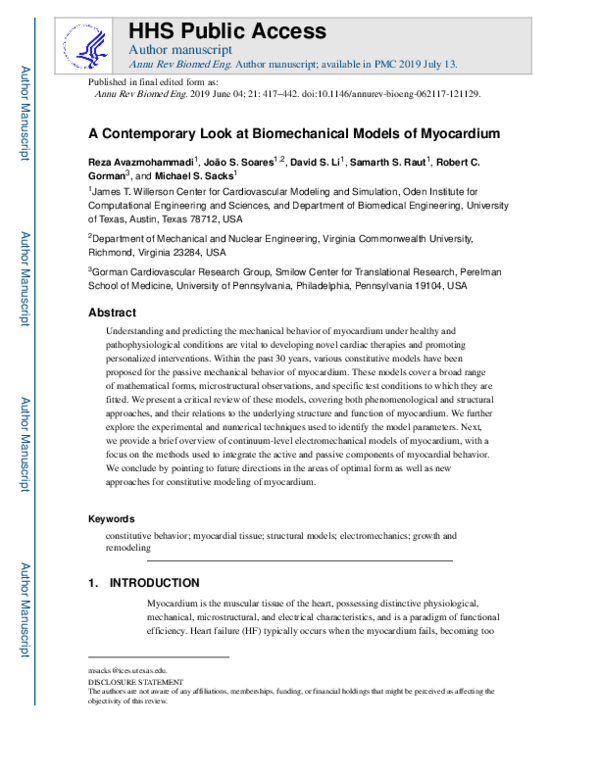 (PDF) A Contemporary Look at Biomechanical Models of Myocardium