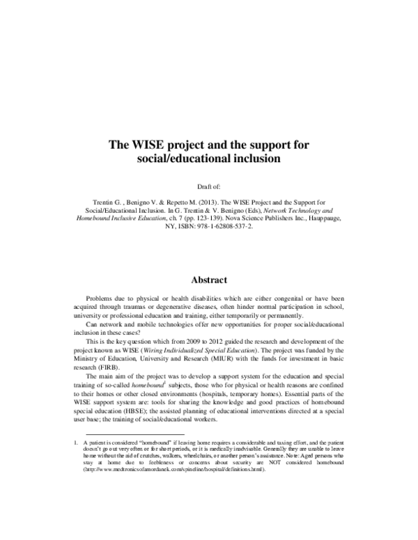 (PDF) The WISE project and support for socialeducational inclusion