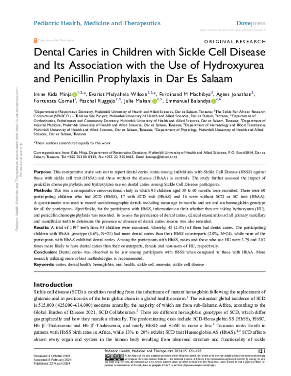 (PDF) Dental Caries in Children with Sickle Cell Disease and Its ...