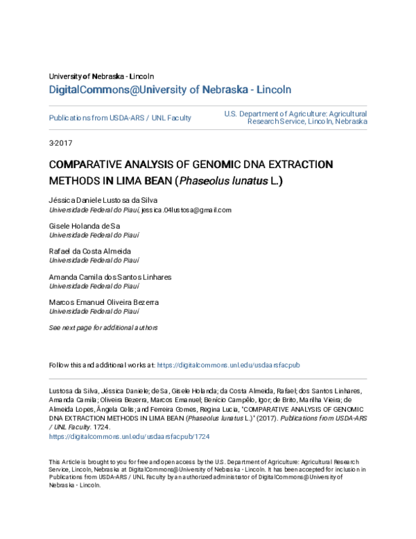 (PDF) COMPARATIVE ANALYSIS OF GENOMIC DNA EXTRACTION METHODS IN LIMA ...