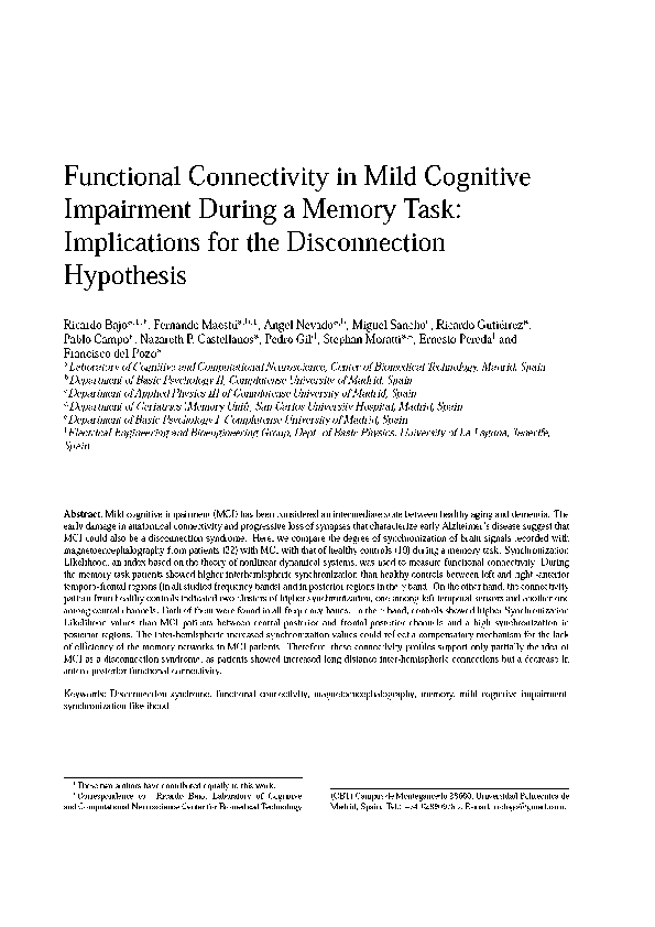 (PDF) Functional connectivity in mild cognitive impairment during a ...