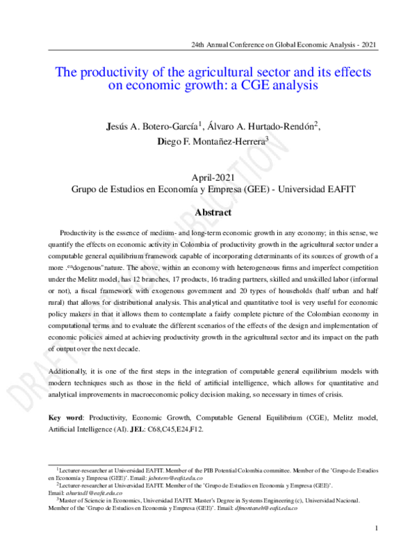(PDF) The productivity of the agricultural sector and its effects on ...