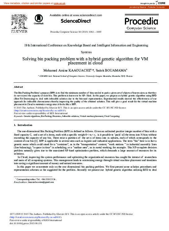 (PDF) Solving bin Packing Problem with a Hybrid Genetic Algorithm for ...