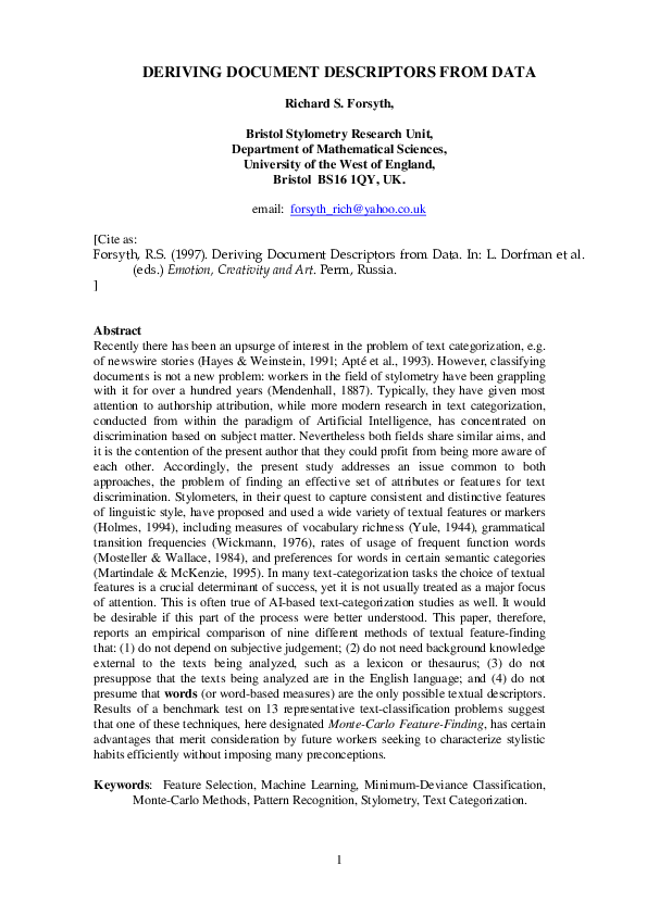 (PDF) Deriving Document Descriptors from Data