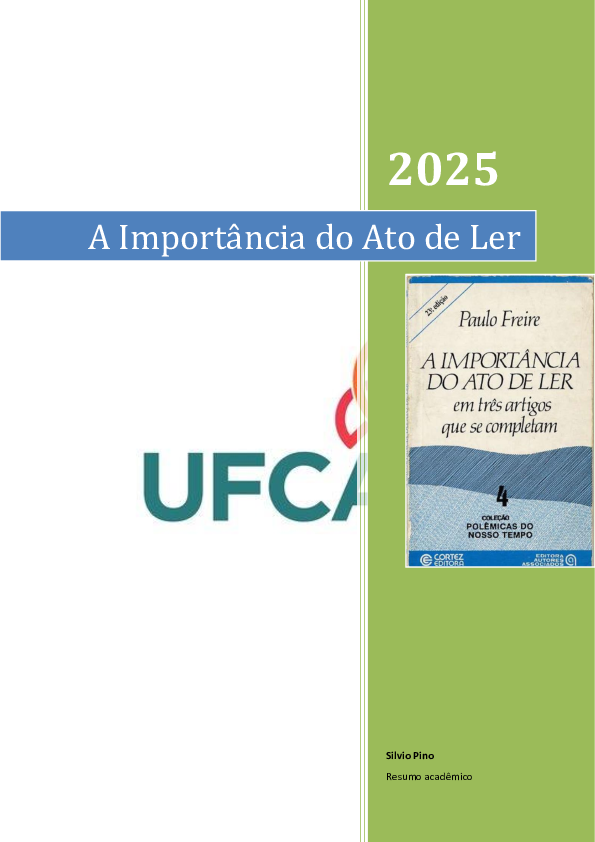 (PDF) Paulo Freire A Importância do Ato de Ler em três artigos que se ...
