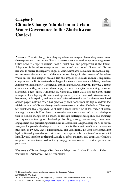(PDF) Climate Change Adaptation in Urban Water Governance in the ...