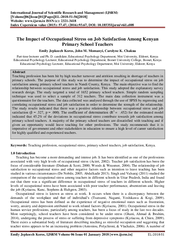(PDF) The Impact of Occupational Stress on Job Satisfaction Among ...