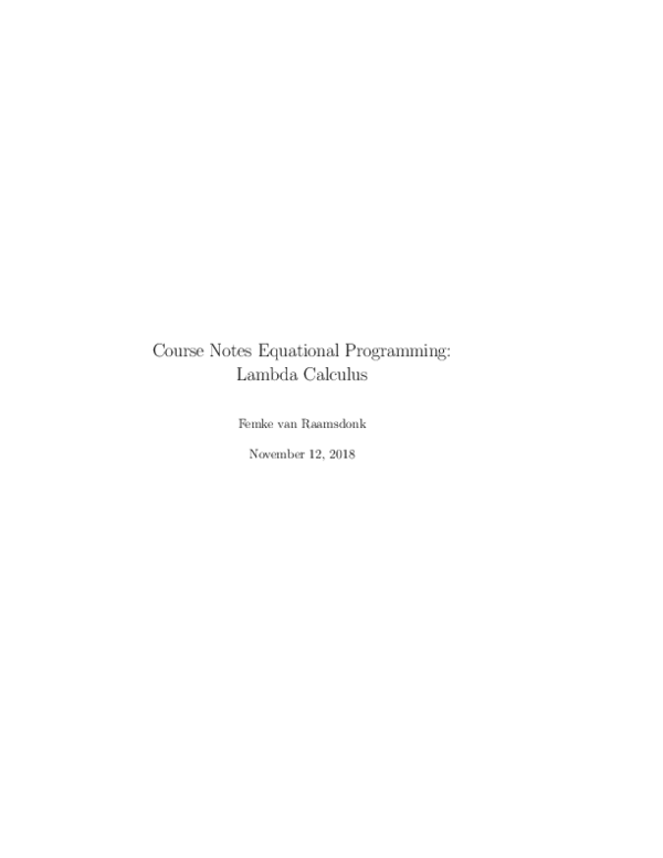 (PDF) Course Notes Equational Programming: Lambda Calculus