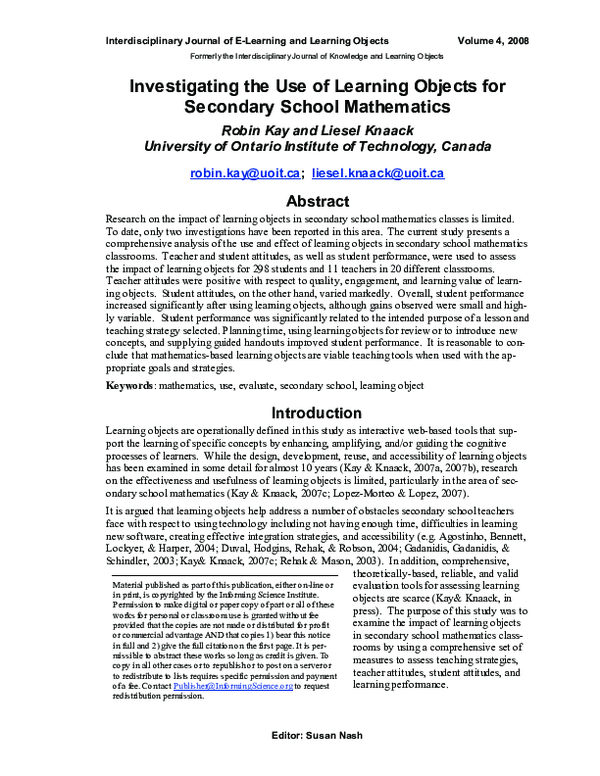 (PDF) Investigating the Use of Learning Objects for Secondary School ...